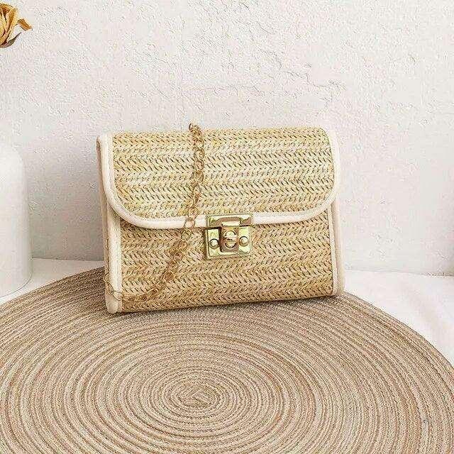 תיקי צד קש עם רצועת שרשרת לנשים