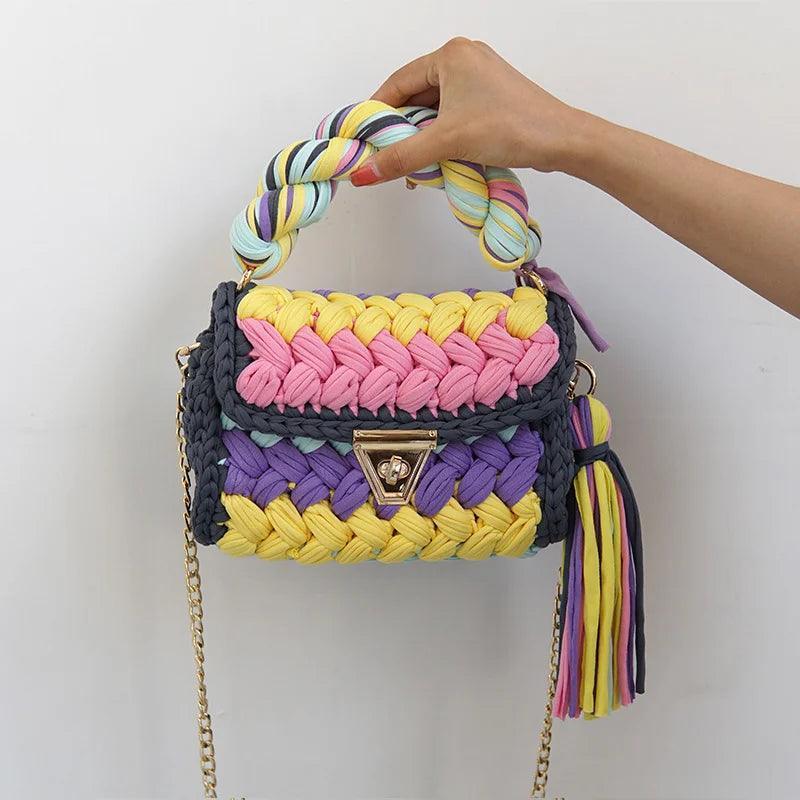 Colorful knitted bag for women