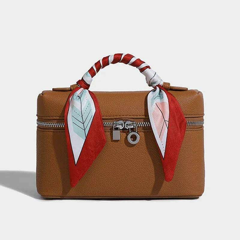 Fashionable box bag with silk ribbons for women