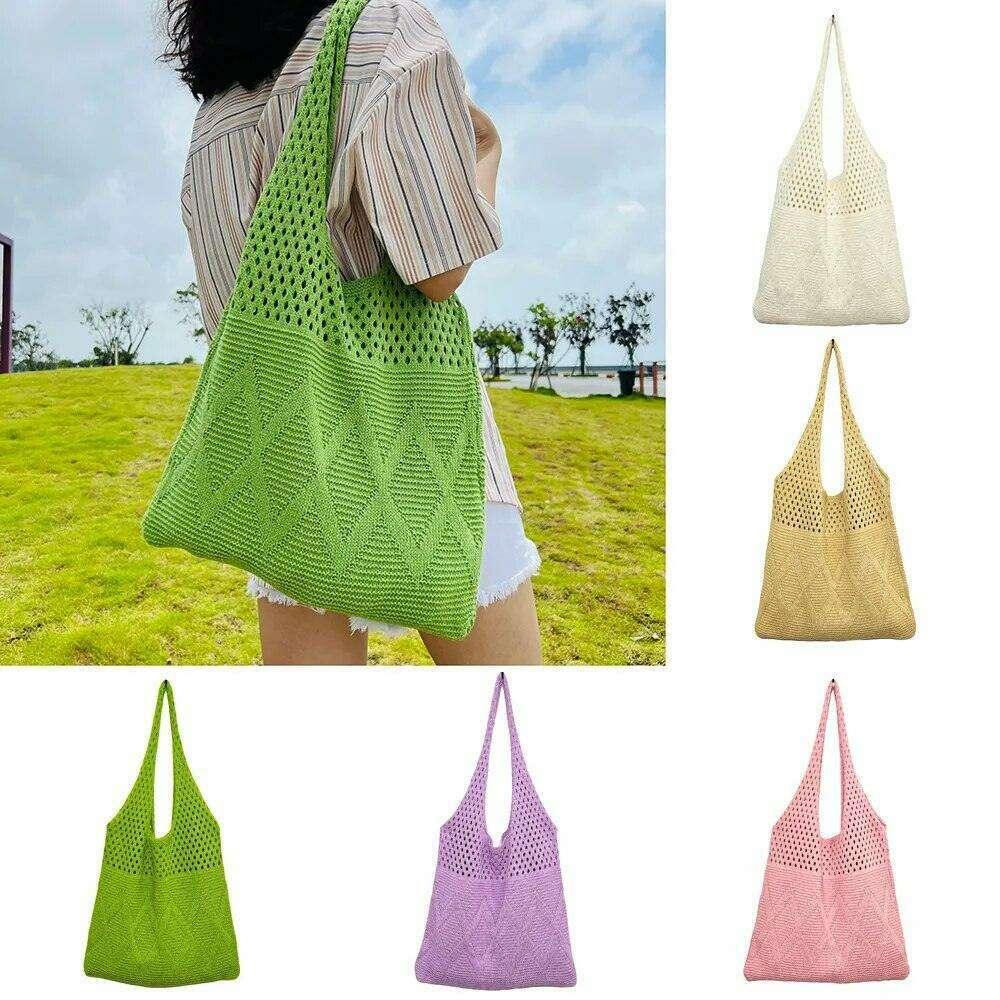 Knitted shoulder bag with an airy design