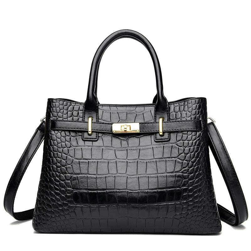 Elegant brown crocodile leather handbag - luxury and comfort for women