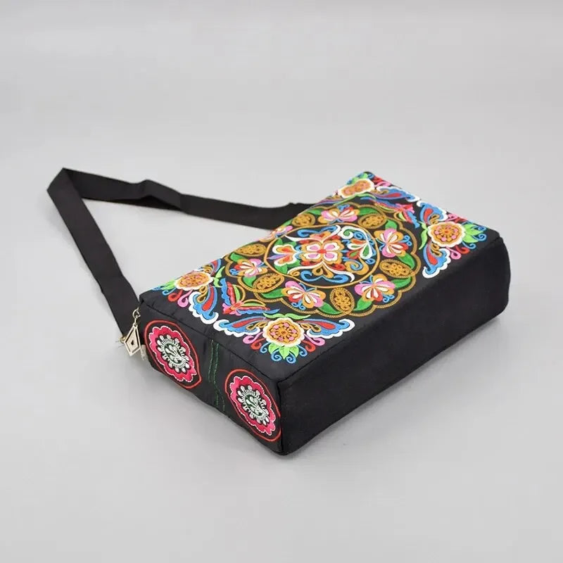 Nylon Crossbody Bag for Women with Floral Embroidery | Large Capacity | Durable and Fashionable