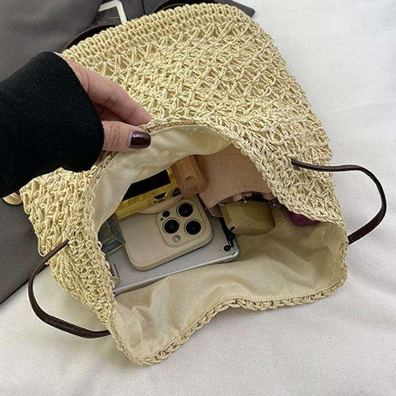 Boho style straw backpack for the beach