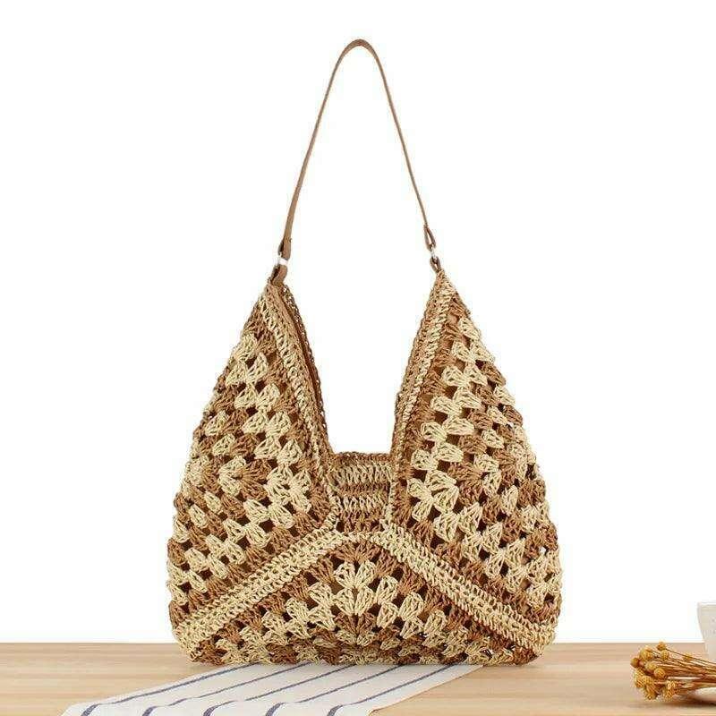 Handmade knitted side bag in geometric style