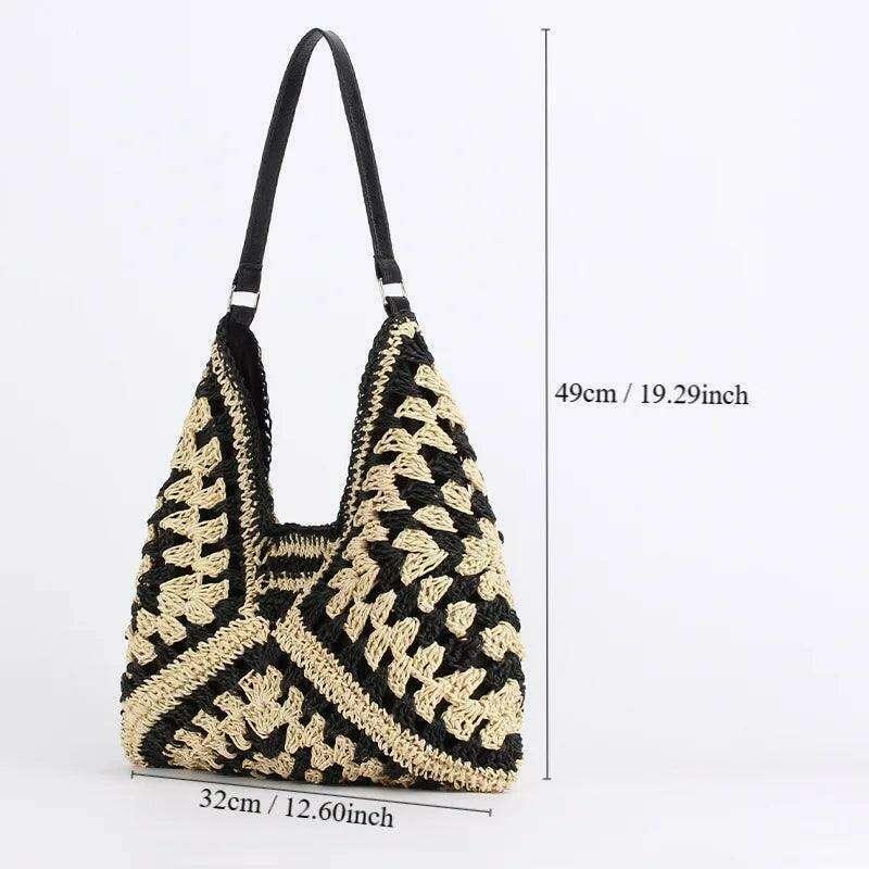 Handmade knitted side bag in geometric style