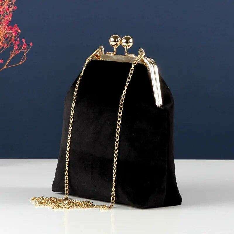 Luxury velvet evening bag for women with gold chain