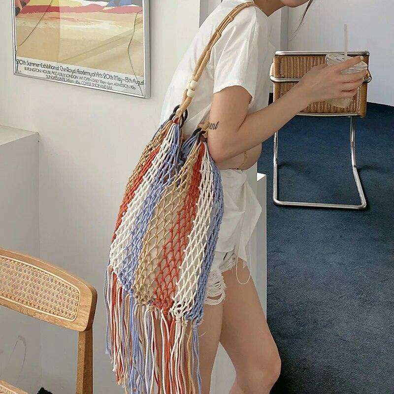 תיק רשת בעיצוב בוהמי עם חרוזים