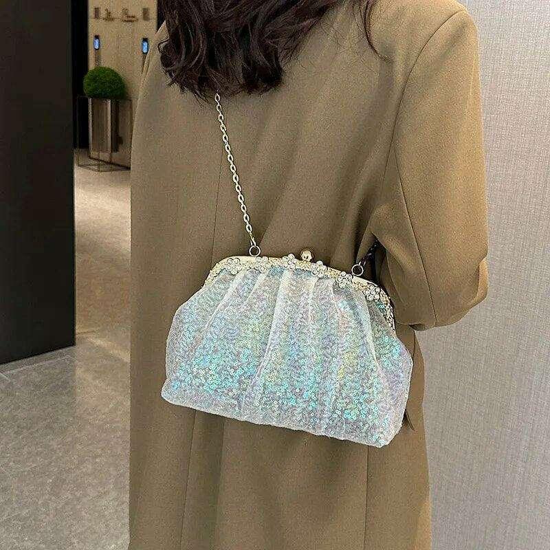 Luxurious evening bag with sequins and gold touches