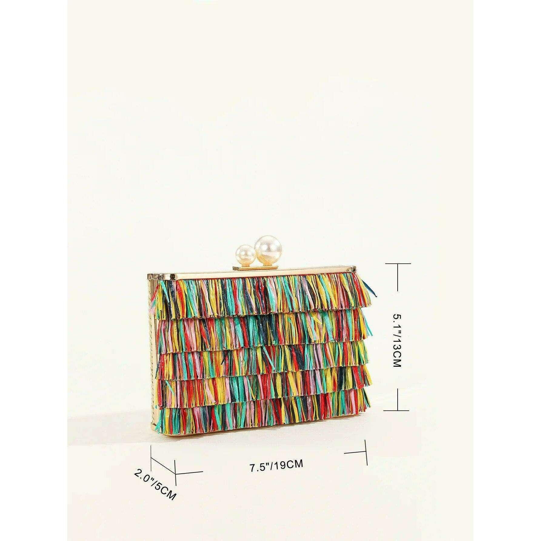 תיק קלאץ' צבעוני עם עיטורי פרנזים לנשים