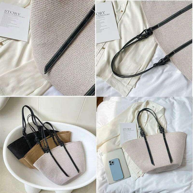 תיק קש אופנתי עם רצועות עור