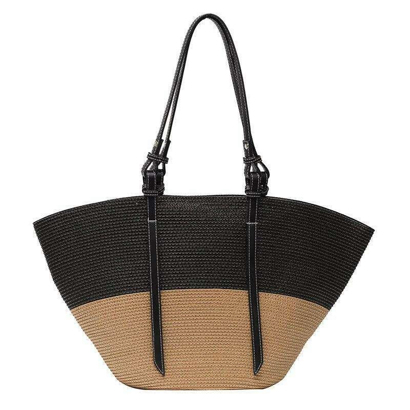 תיק קש אופנתי עם רצועות עור