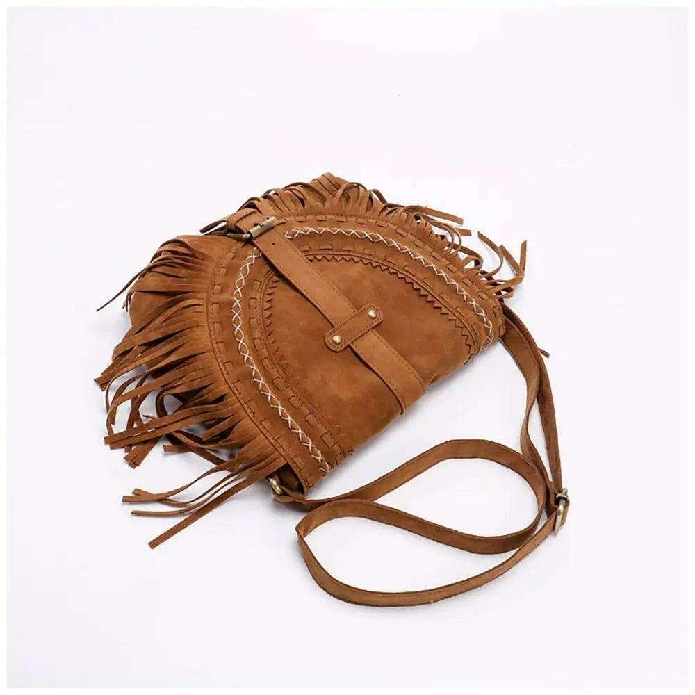 Bohemian style leather crossbody bag for women