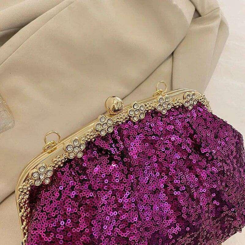 Luxurious evening bag with sequins and gold touches