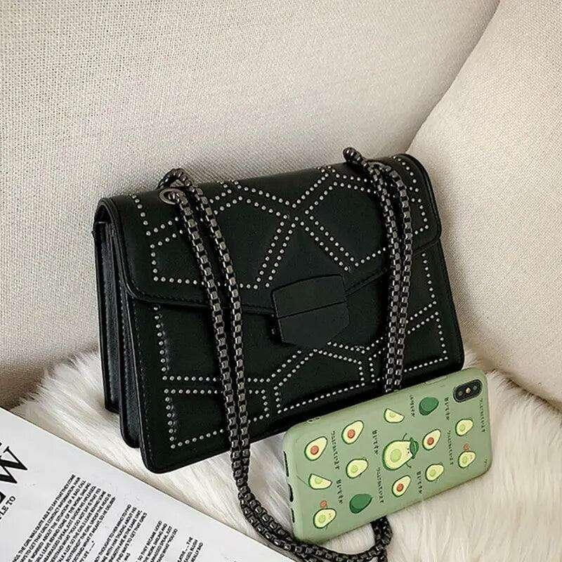 Black leather crossbody bag for women