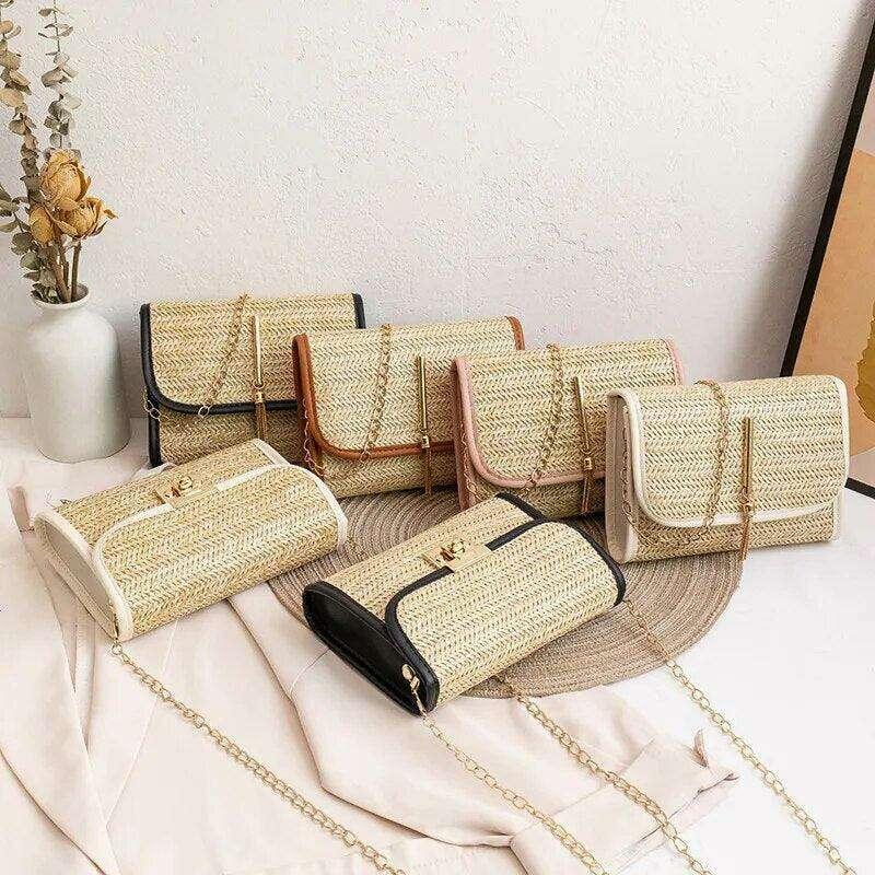 תיקי צד קש עם רצועת שרשרת לנשים