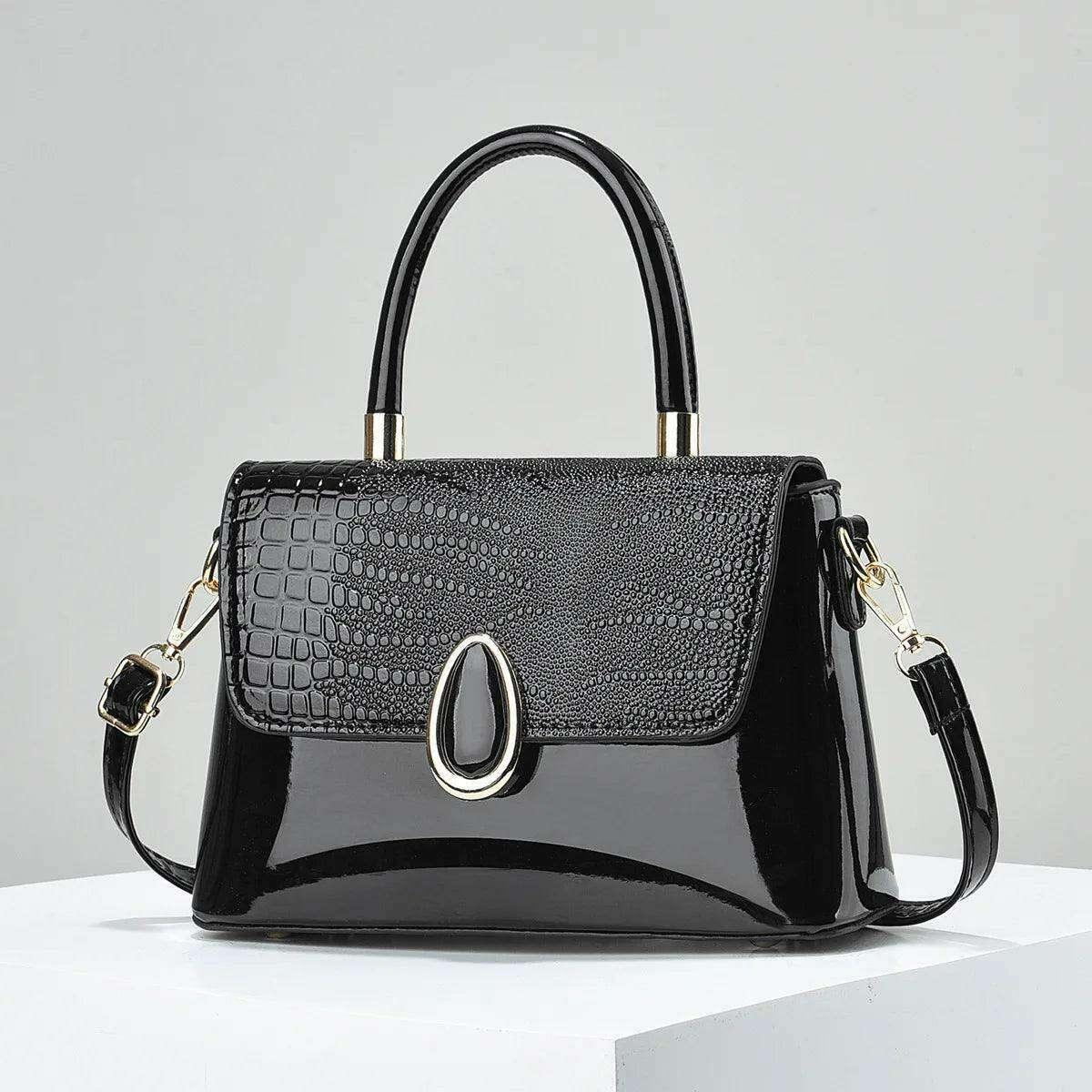 Shiny leather handbag with croco pattern