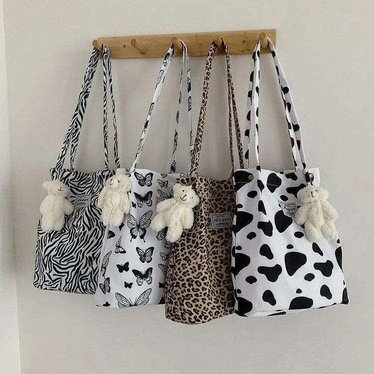 Fabric side bags with animal prints for women