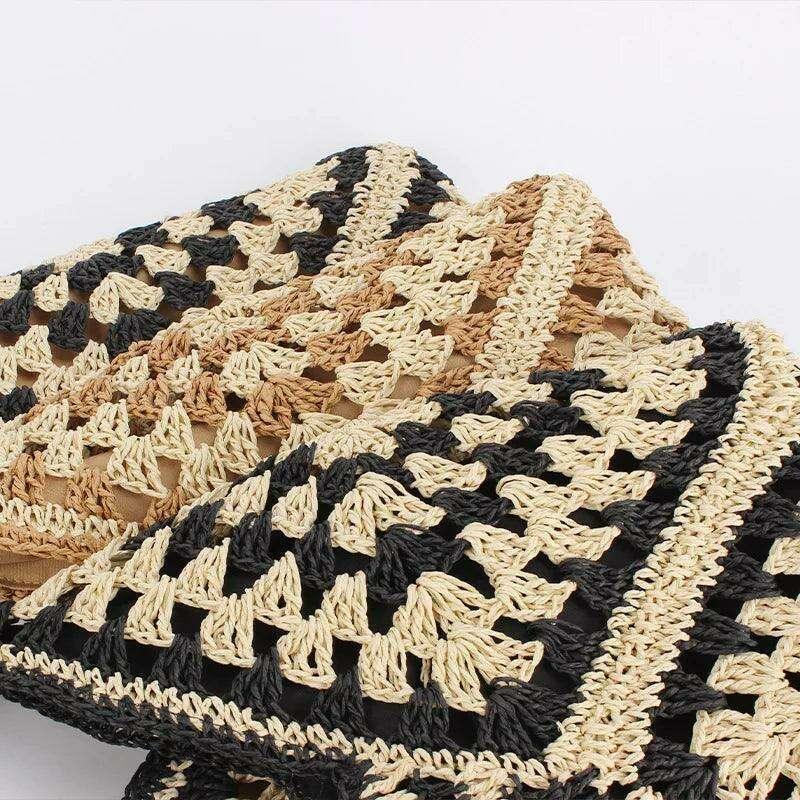 Handmade knitted side bag in geometric style