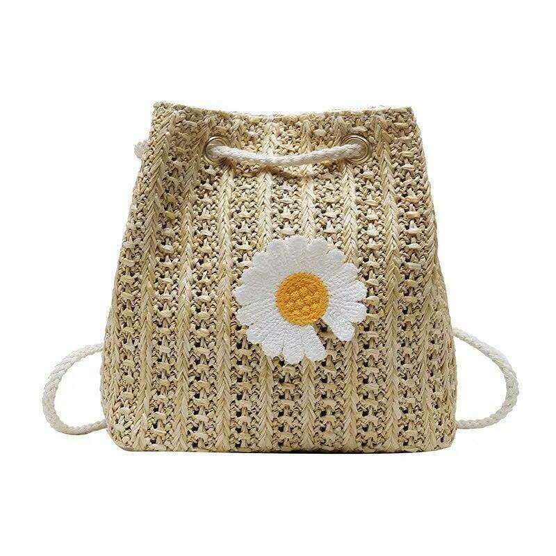 Women's knitted sack bag with floral decoration