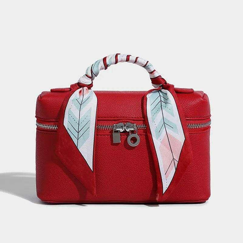 Fashionable box bag with silk ribbons for women