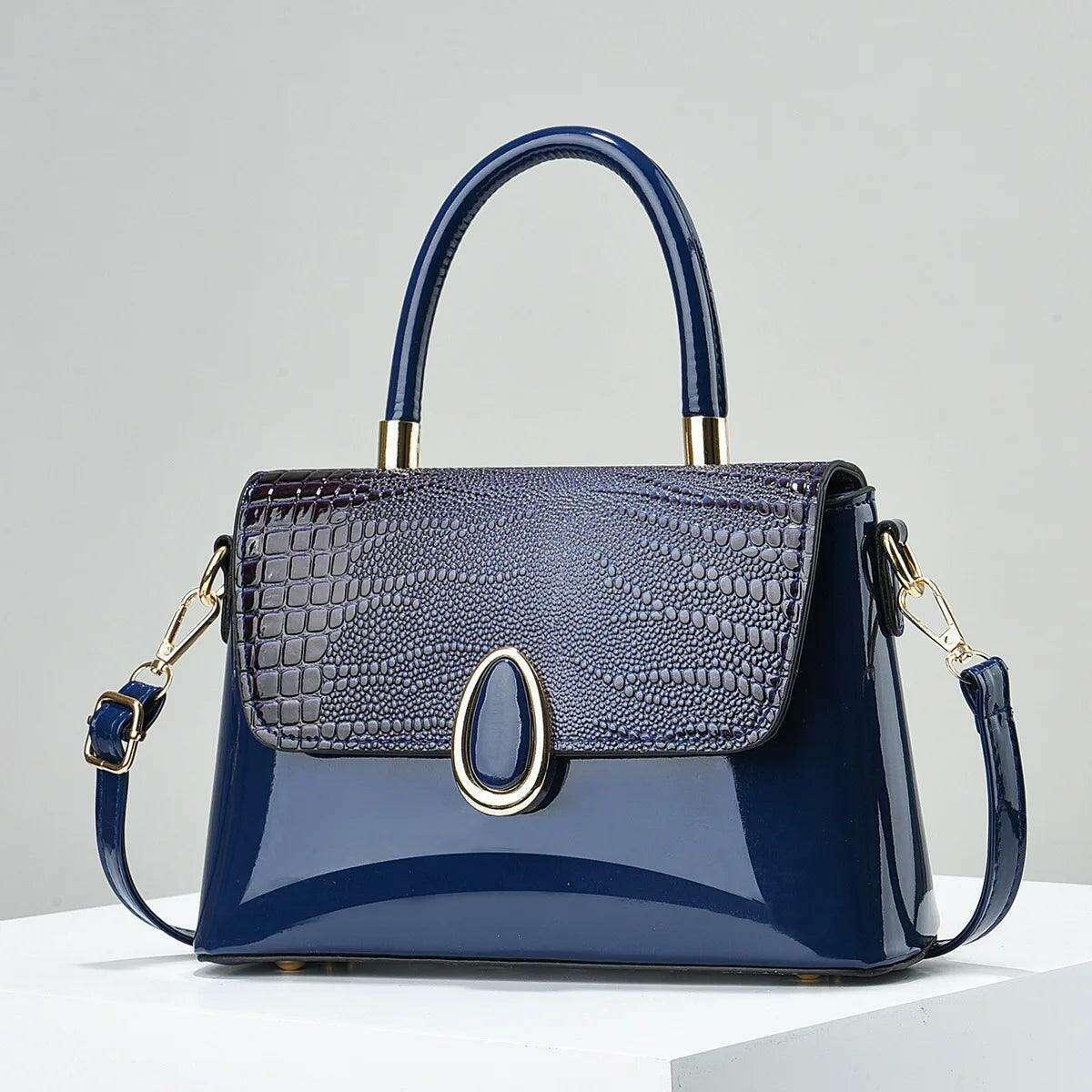 Shiny leather handbag with croco pattern