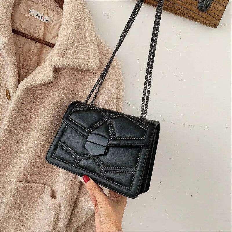 Black leather crossbody bag for women