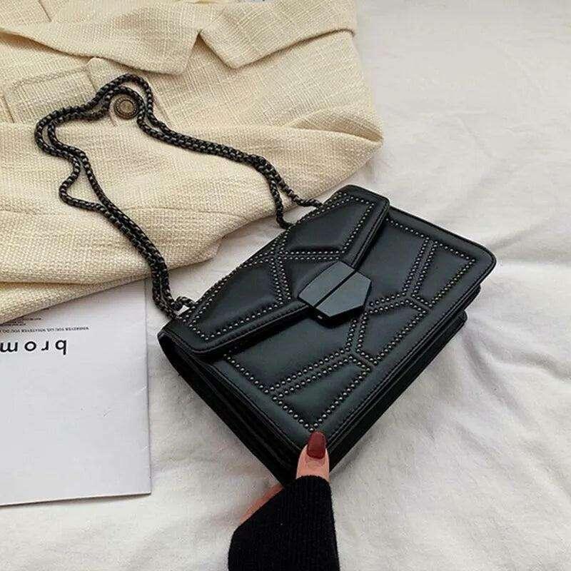 Black leather crossbody bag for women