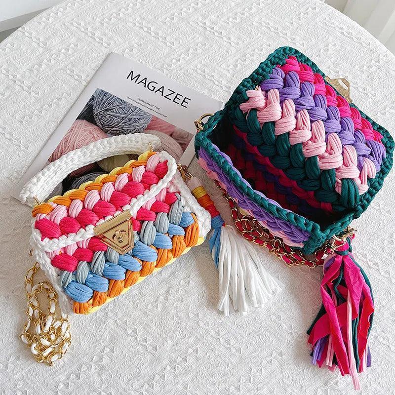 Colorful knitted bag for women