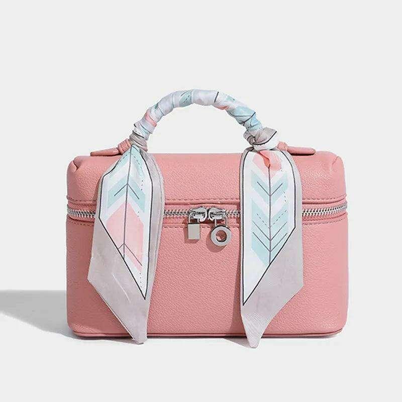 Fashionable box bag with silk ribbons for women