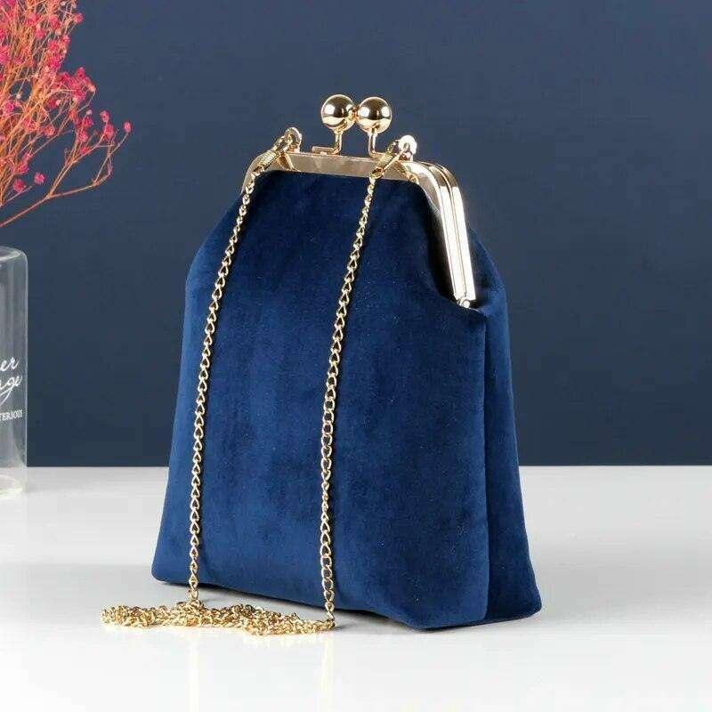 Luxury velvet evening bag for women with gold chain