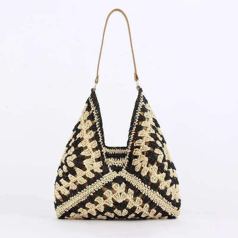 Handmade knitted side bag in geometric style