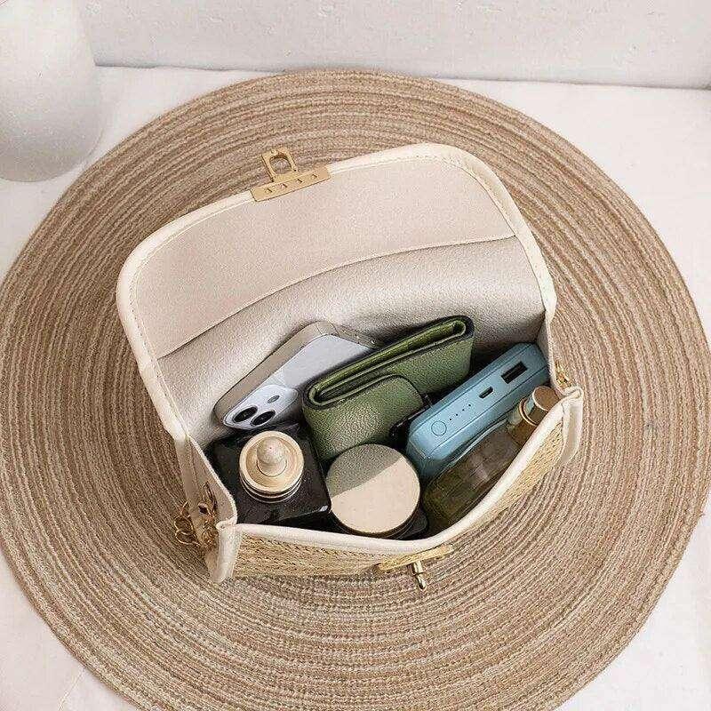 תיקי צד קש עם רצועת שרשרת לנשים