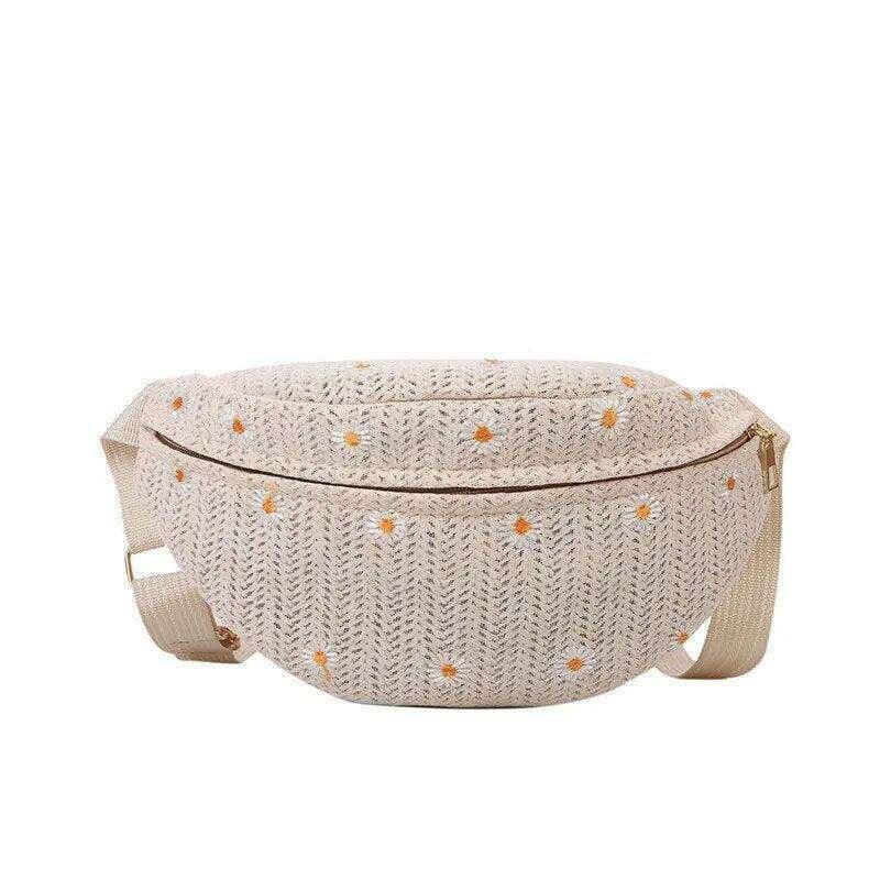 Knitted pouch bag with floral embroidery