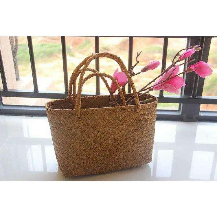 Handmade natural straw bag