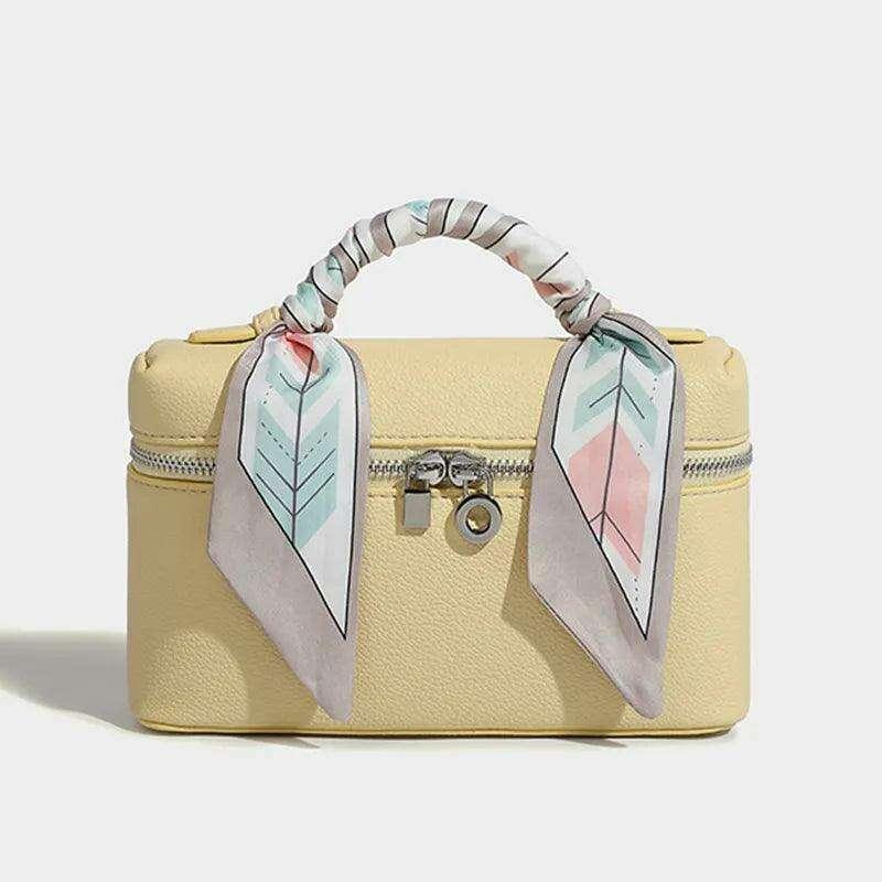 Fashionable box bag with silk ribbons for women