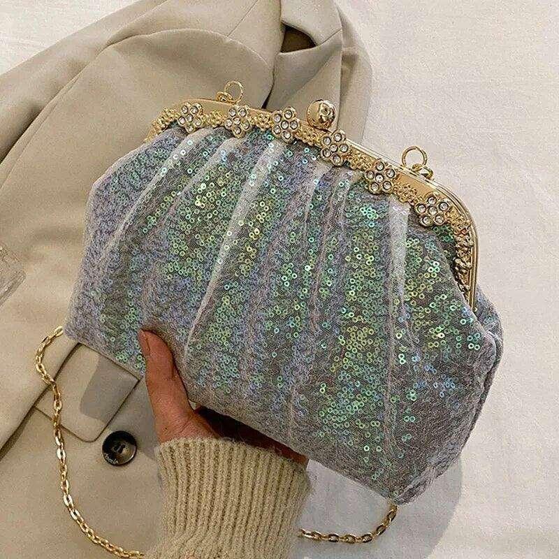 Luxurious evening bag with sequins and gold touches