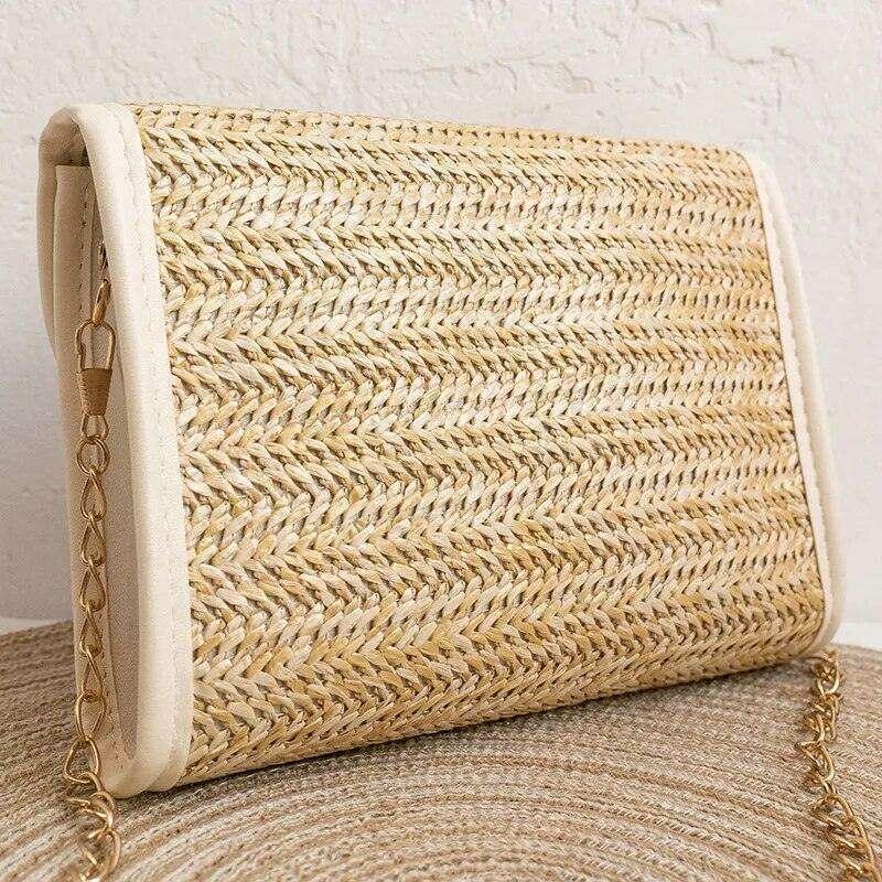 תיקי צד קש עם רצועת שרשרת לנשים