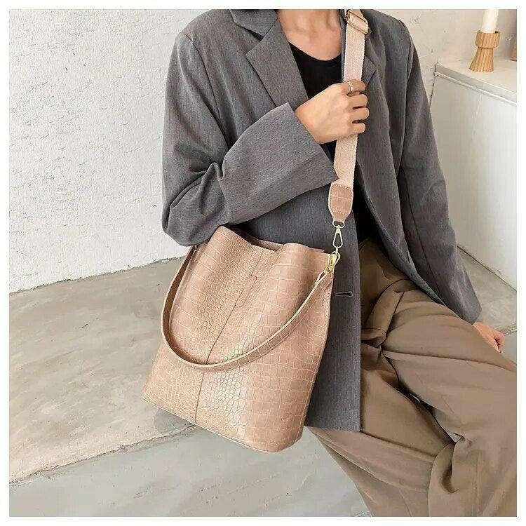 A fashionable shoulder bag with a unique look and crocodile texture