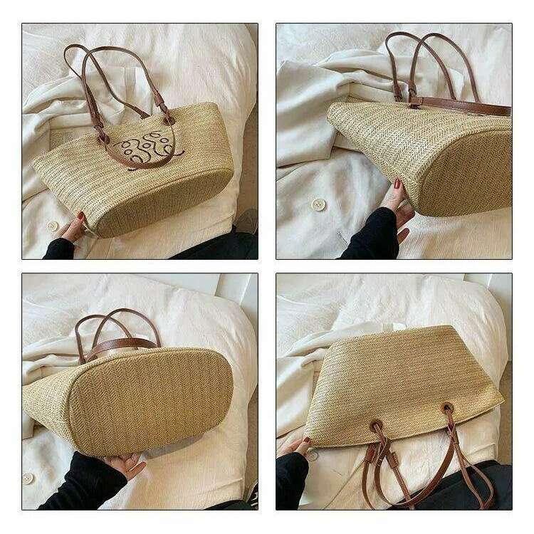 תיק קש מעוצב עם רקמה