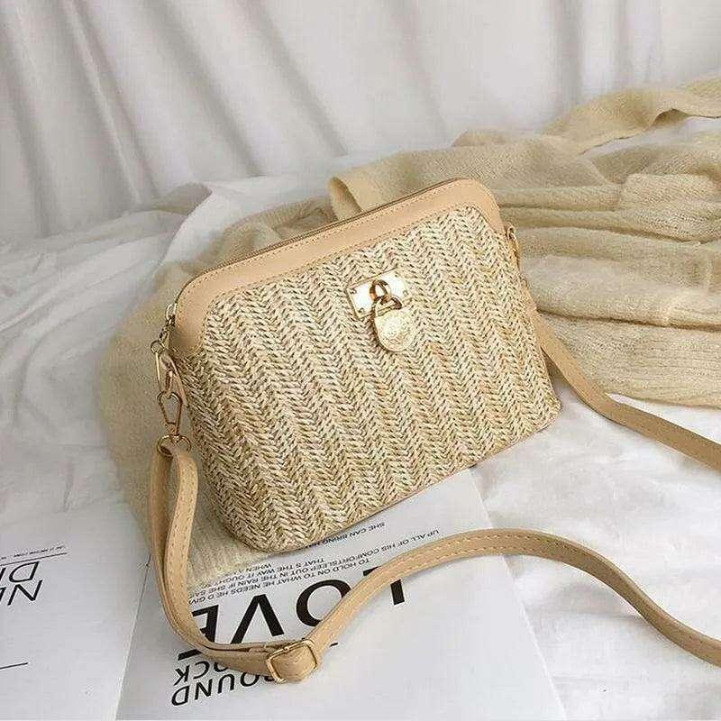 תיק צד קש אופנתי עם סגירת אבזם זהב