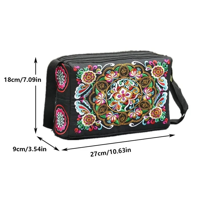 Nylon Crossbody Bag for Women with Floral Embroidery | Large Capacity | Durable and Fashionable