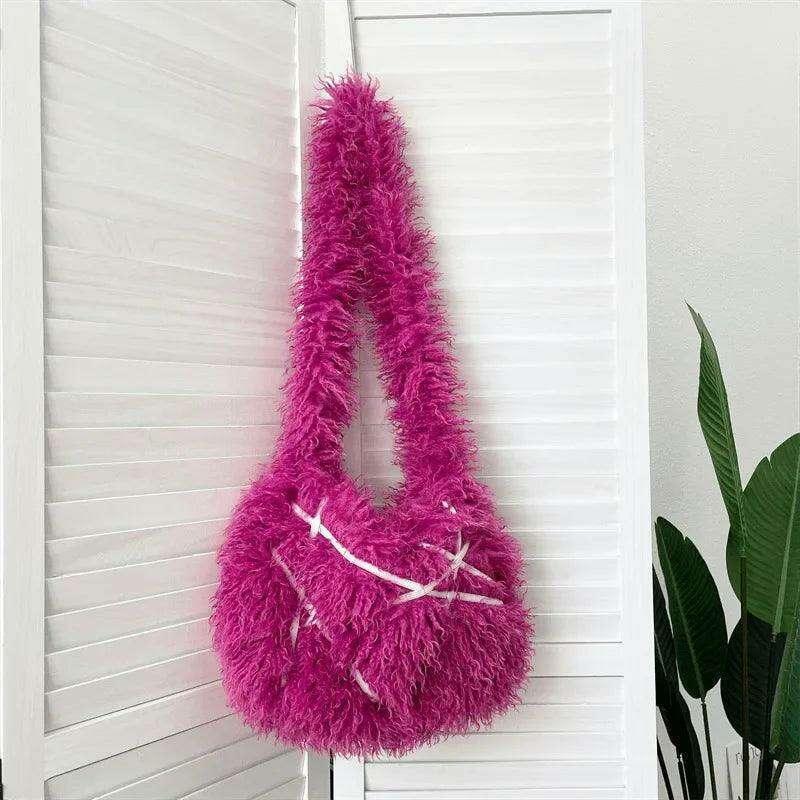 Furry crossbody bag for women