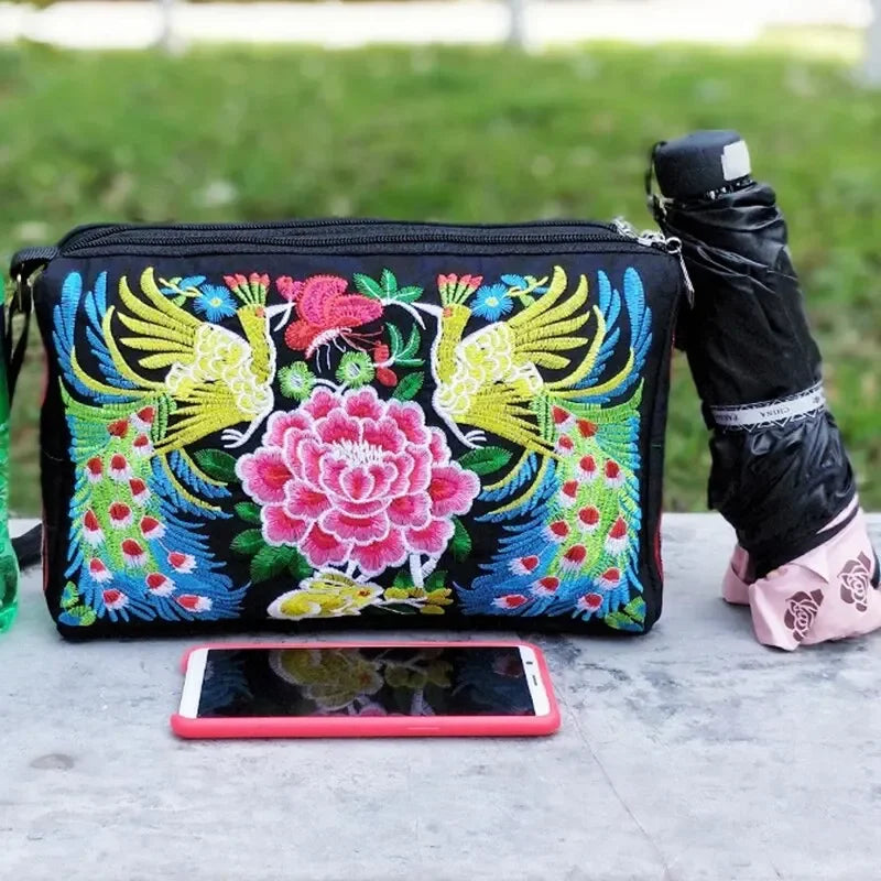 Nylon Crossbody Bag for Women with Floral Embroidery | Large Capacity | Durable and Fashionable