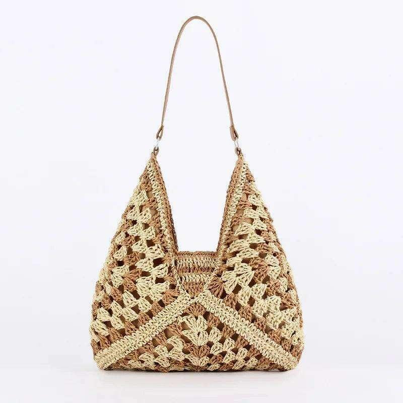 Handmade knitted side bag in geometric style