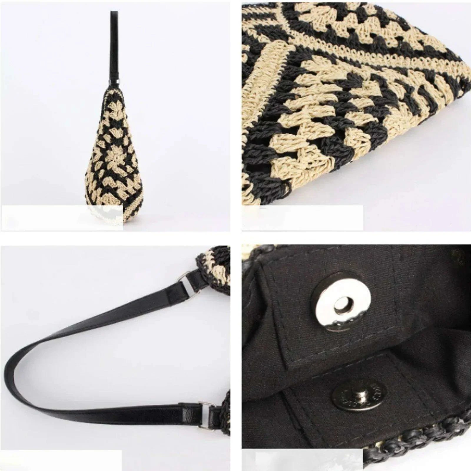 Handmade knitted side bag in geometric style