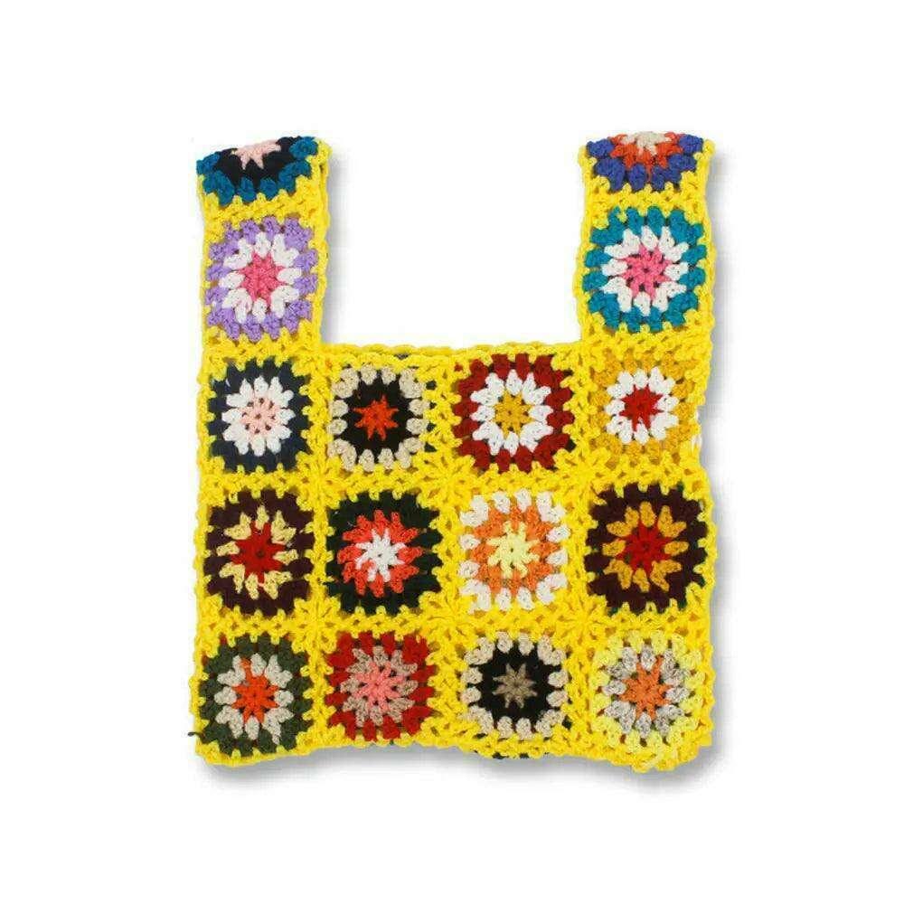 Knitted bag with a square floral design