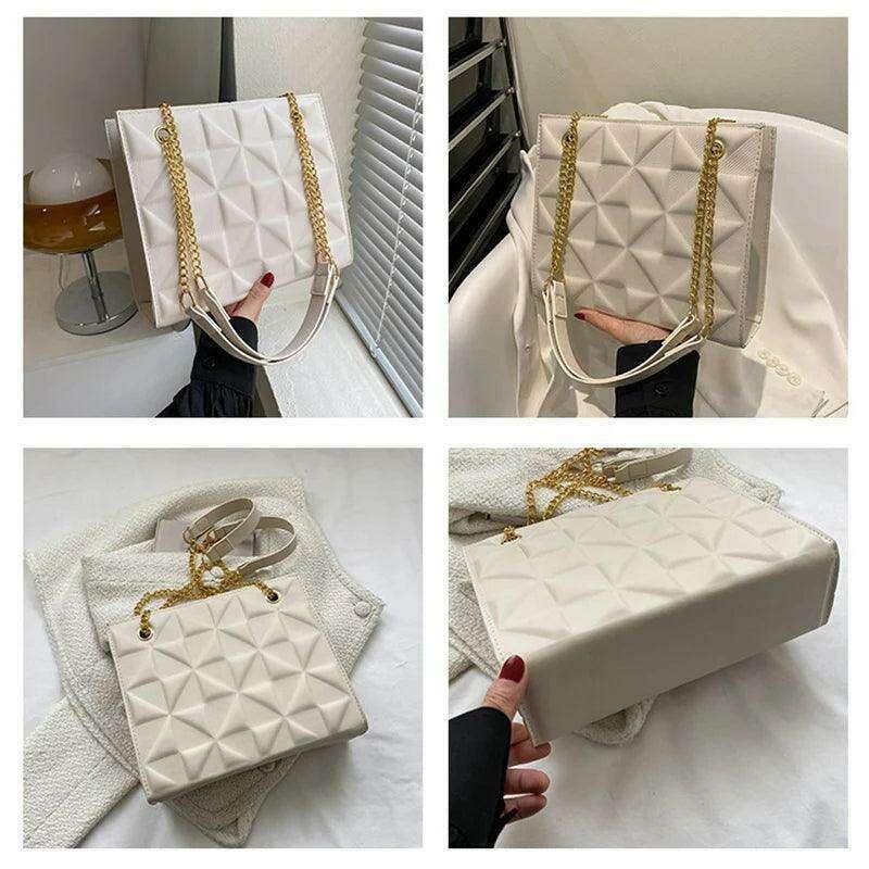 A designer crossbody bag for women with golden chain straps