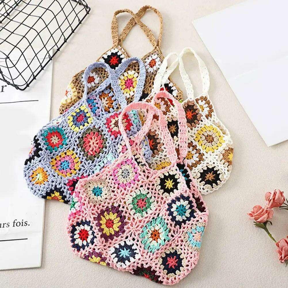 Handmade floral knitted bag for women