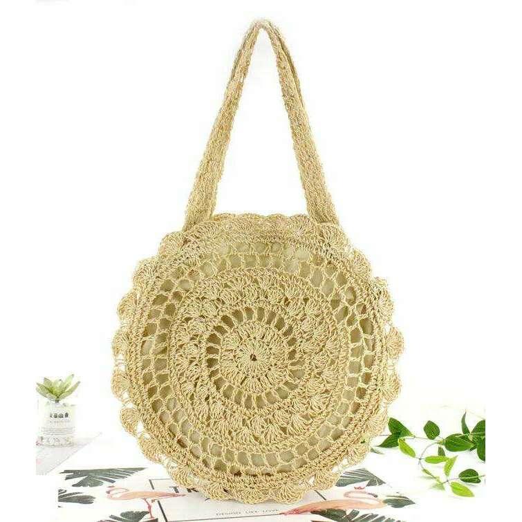 Women's Round Knitted Straw Bag