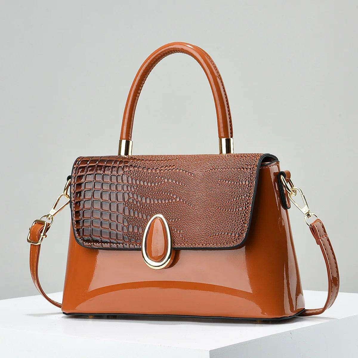Shiny leather handbag with croco pattern